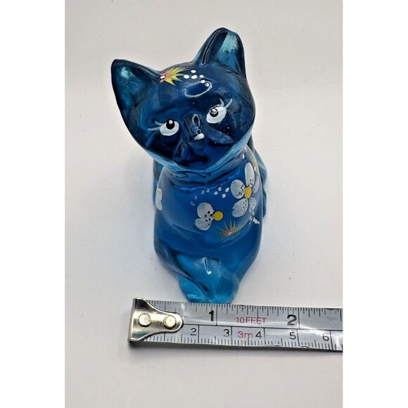 Fenton Perky Aqua Blue Hand Painted Signed Cat No Sticker Used - Picture 15 of 15